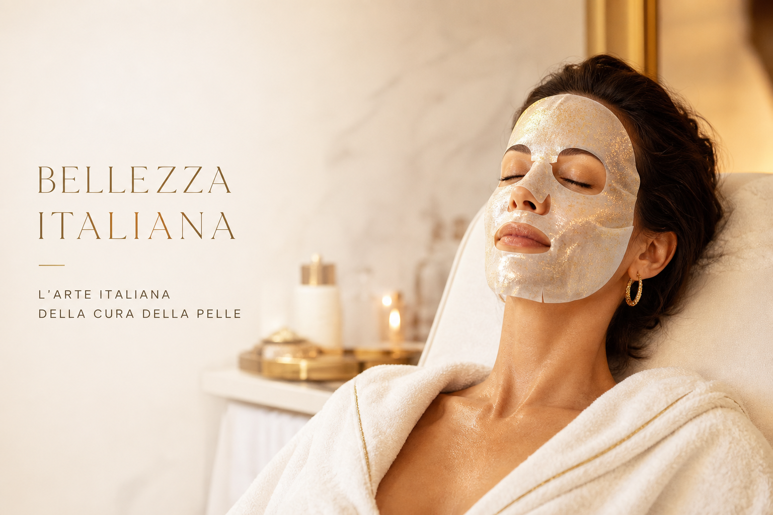 Donna elegante con maschera Lumièra in ambiente spa