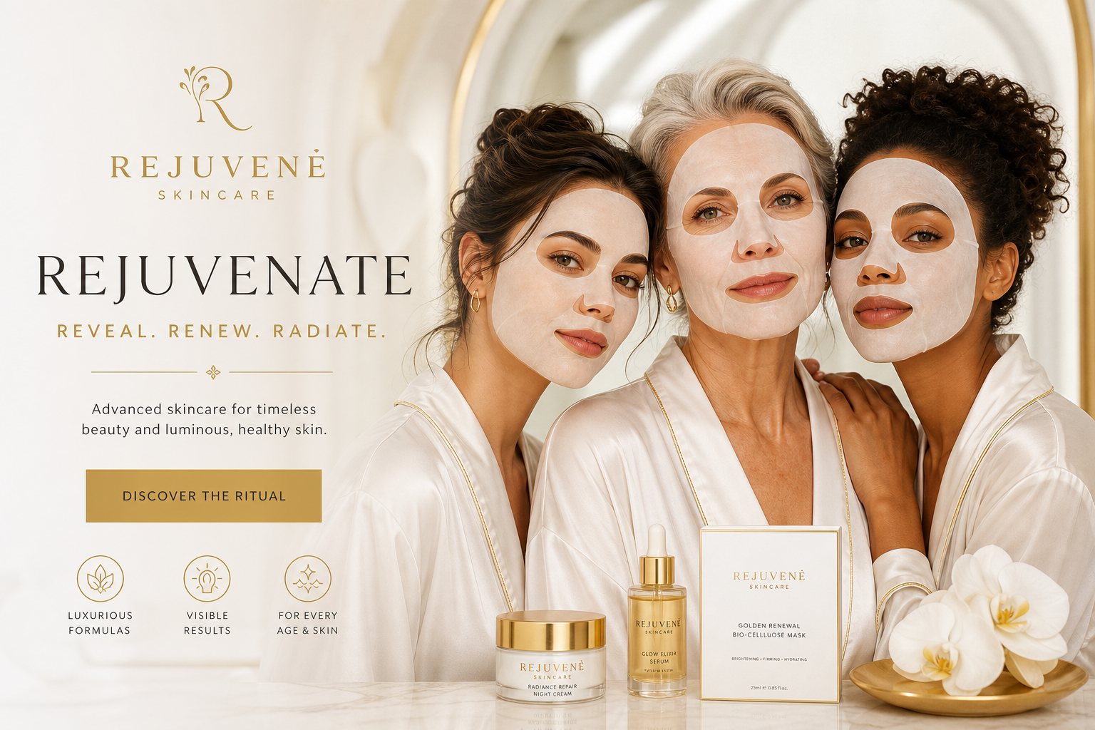 Modelli con maschera Lumièra — bellezza senza età